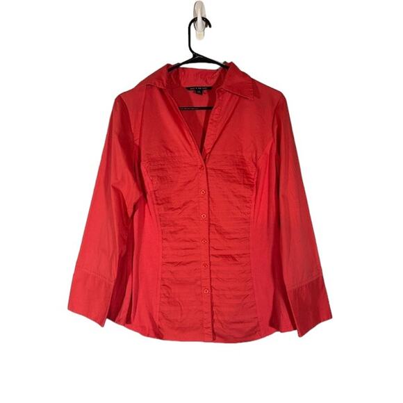 Zac & Rachel Pink Collared V-Neck Layered Button Down Shirt Women Sz L - Picture 1 of 8